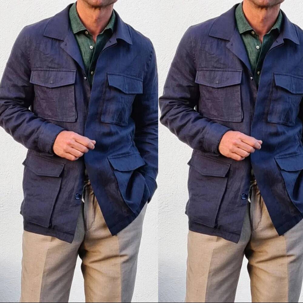 Vintage Linen Men Safari Navy  - Safari Outdoor Hunting Jackets recension och pris