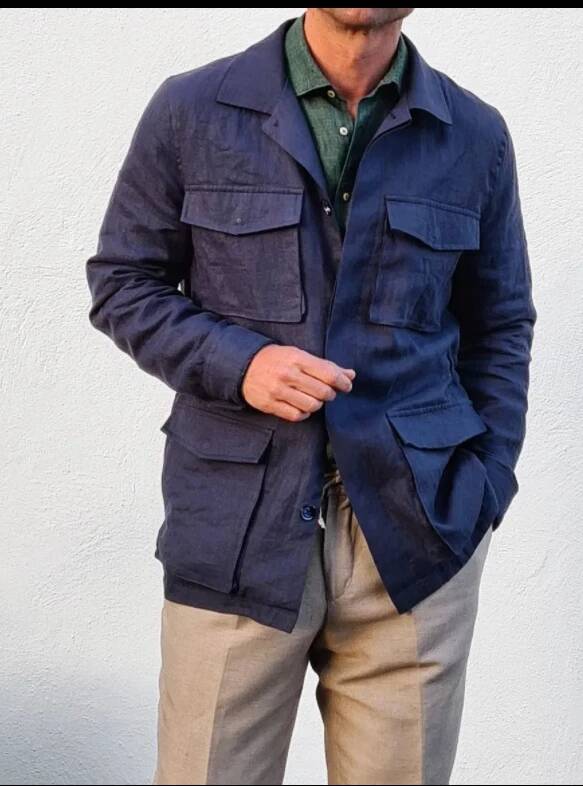 Vintage Linen Men Safari Navy  - Safari Outdoor Hunting Jackets recension och pris