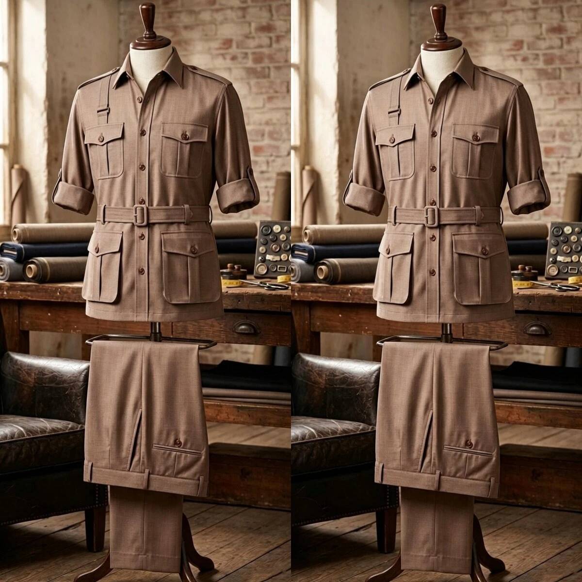 Khaki 2 Pieces Men's Safari Su - Safari Outdoor Hunting Jackets recension och pris